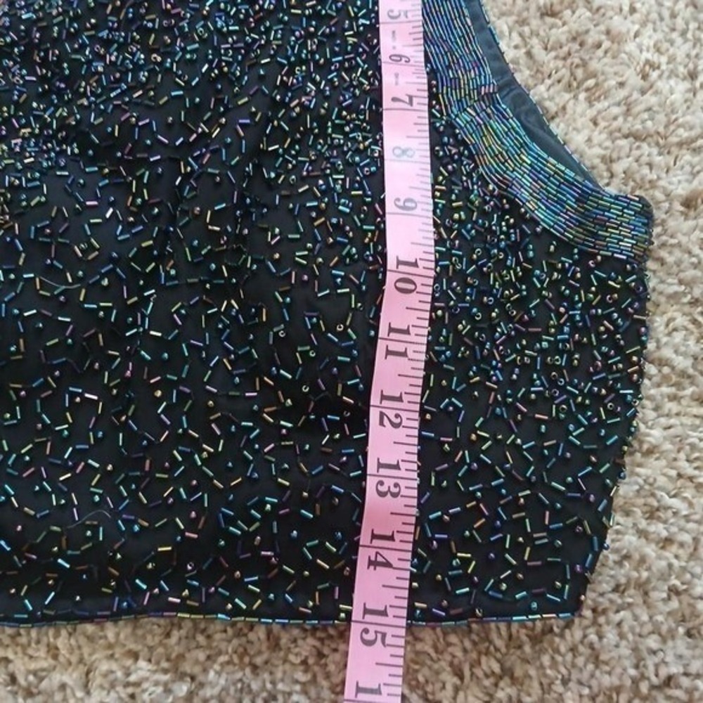 Vintage 90s/Y2K glam blingy black sleeveless crop top w/multicolored beading, XS - Picture 5 of 8